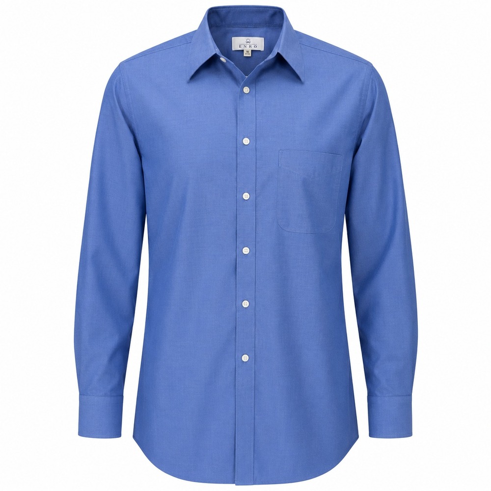 ENRO Men's Dress Shirt 16 34/35 Blue Pinpoint 100% Cotton Non-Iron Button Up